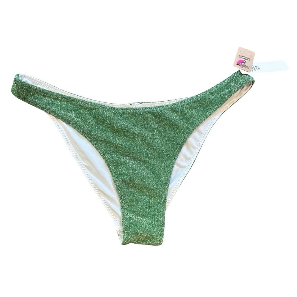 Victoria's Secret PINK SZ SM Forest Pine Shimmer Brazilian Bikini Swim Bottoms~